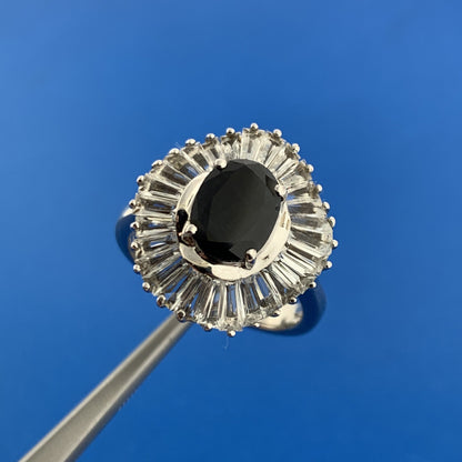 Stunning Designer Sterling Silver 925 Black Spinel White Zircon Cocktail Ring
