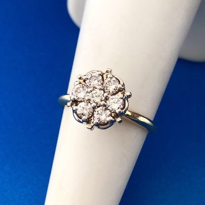 14K Yellow White Gold Diamond Floral Cluster Empire Anniversary Cocktail Ring