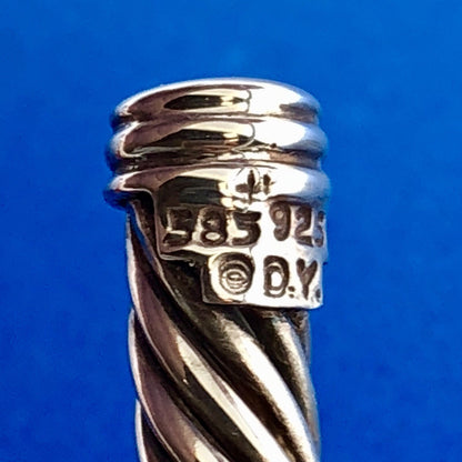 David Yurman 925 Sterling Silver 14K Gold Station Single X Cable Cuff Bracelet