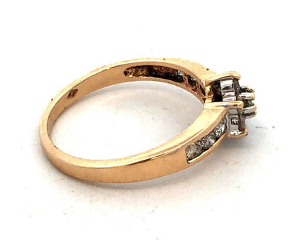 Designer 10K Yellow Gold Round Diamond Flower Anniversary Promise Ring