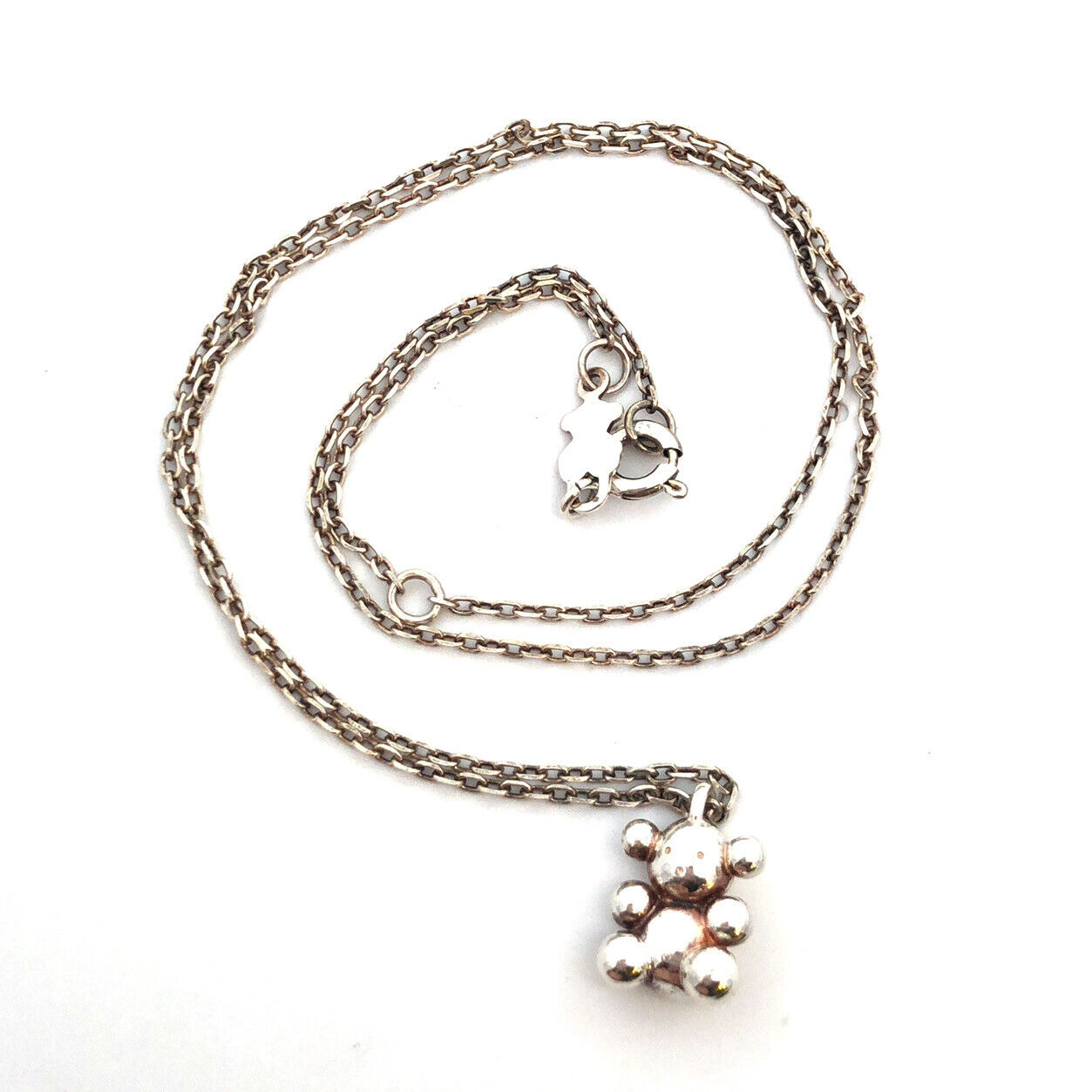 Designer TOUS 925 Sterling Silver Teddy Bear Pendant Chain Necklace