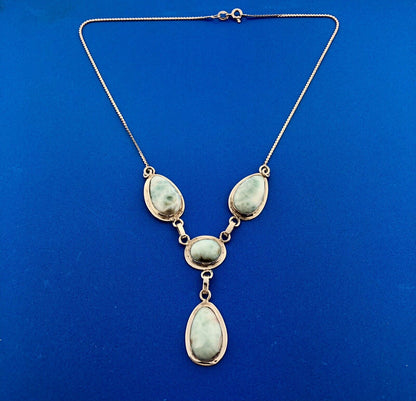 Stunning Sterling Silver 925 Cabochon Larimar Triangular S Link 15" Necklace