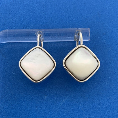 Designer 925 Sterling Silver Mother Of Pearl Square Dangle Drop Earrings