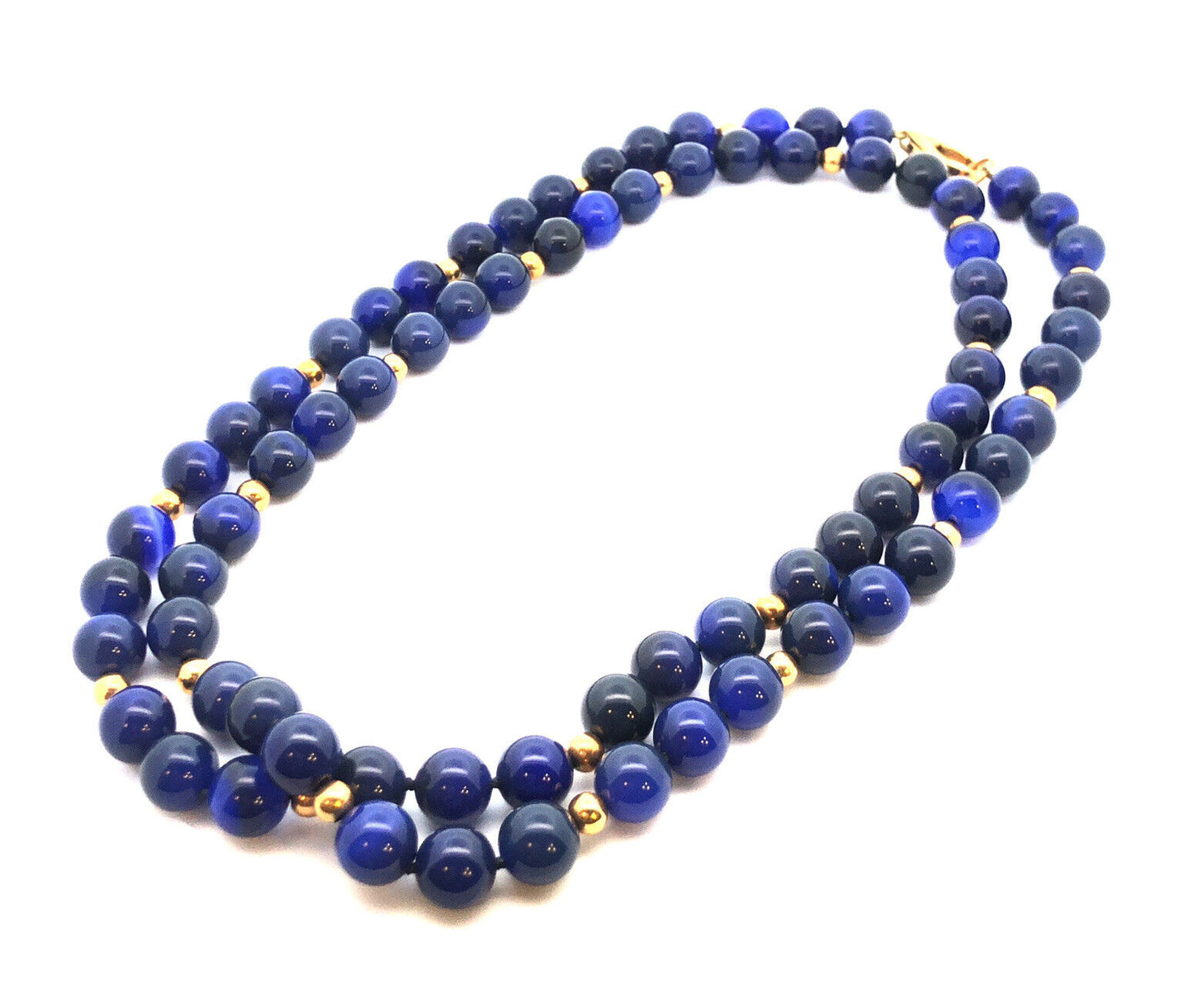 Vintage 14k Yellow Gold And Lapis Lazuli Beaded 38 Inch Statement Necklace