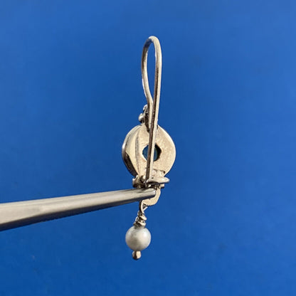 Estate 925 Sterling Silver Peridot Cabochon Pearl Balinese Dangle Drop Earrings