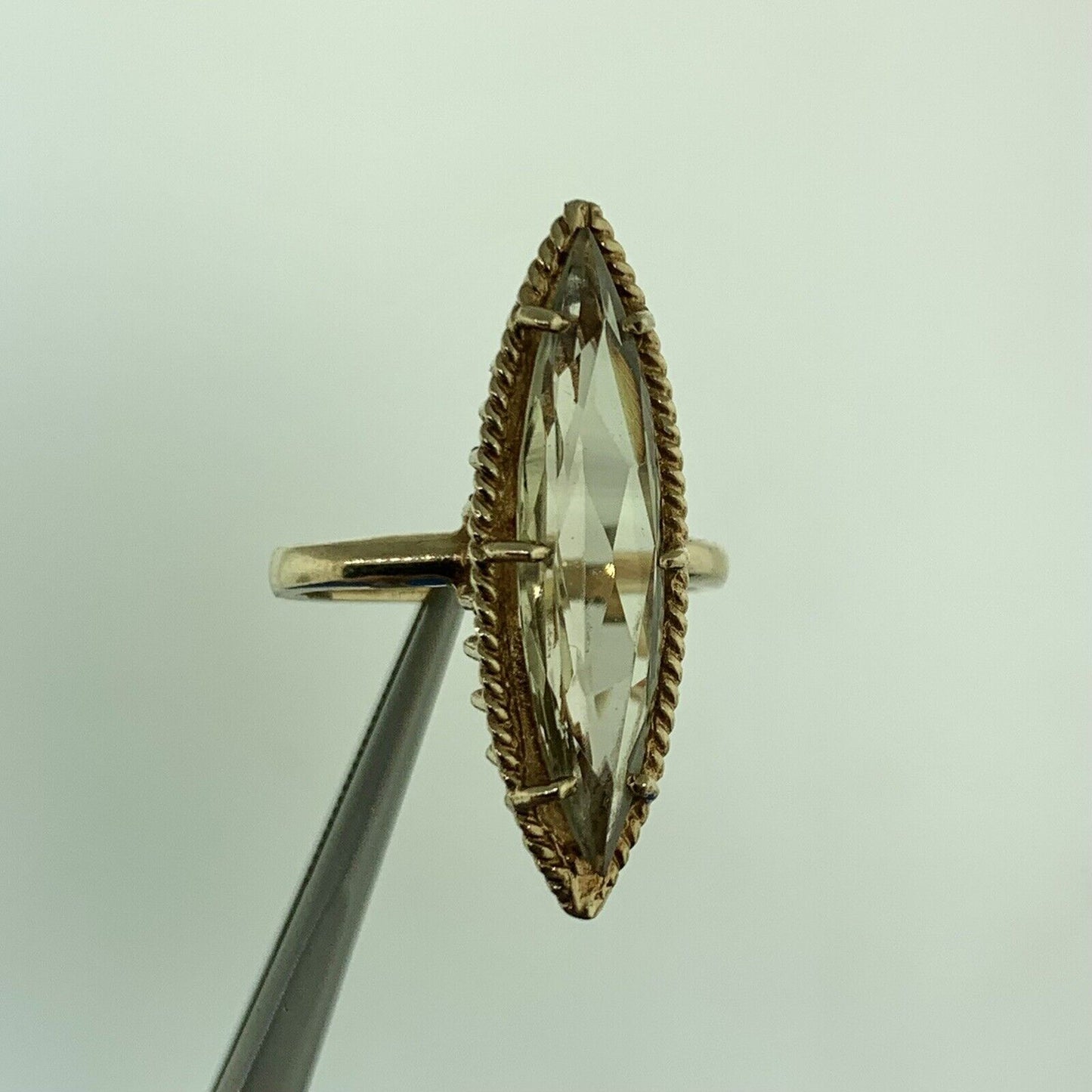 Esemco 10K Yellow Gold Marquise Prasiolite/Green Amethyst Statement Ring