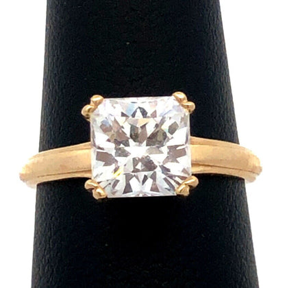 Diamonique 14K Yellow Gold Princess Cut Cubic Zirconia CZ Engagement Ring