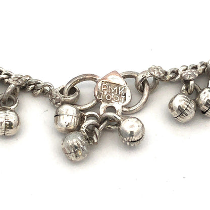 Retro  Silver Tone Floral Bells Jingle Charm Chain Belly Dancer Bracelet
