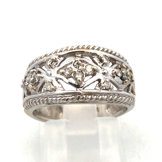 Stunning Designer FTJ 14K White Gold Diamond Celtic Design Band Ring Size 6.75