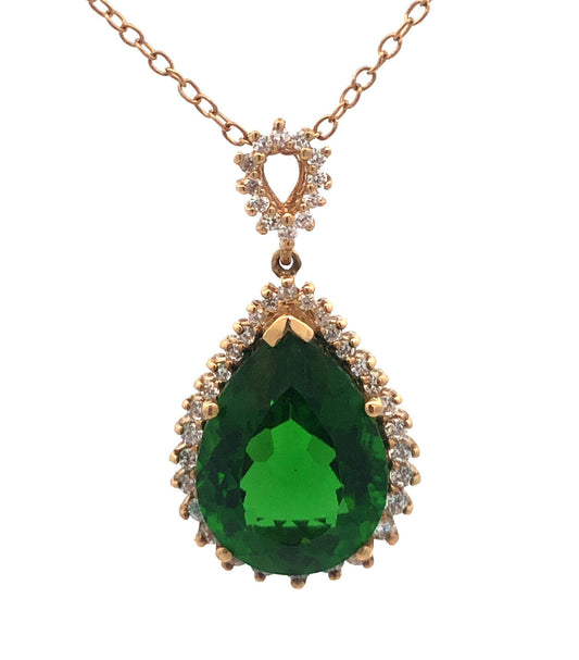 Designer Stauer 10K Yellow Gold Green Pear CZ Halo Statement Pendant Necklace