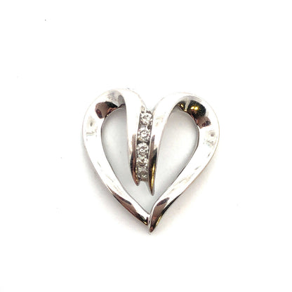 Designer 14K White Gold Round Diamonds Heart Shaped Valentines Love Pendant