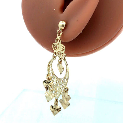Designer 14K Yellow Gold Filigree Textured Statement Chandelier Dangle Earrings