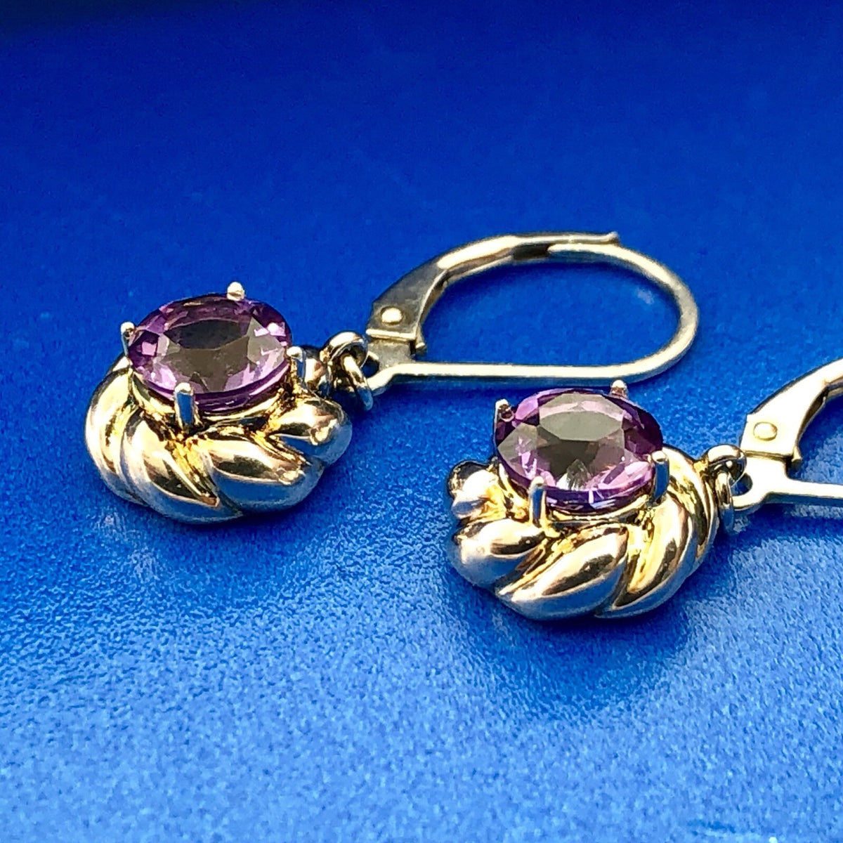 Designer Sterling Silver 925 Amethyst Flower Twist February Dangle Earrings