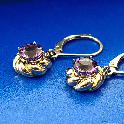 Designer Sterling Silver 925 Amethyst Flower Twist February Dangle Earrings
