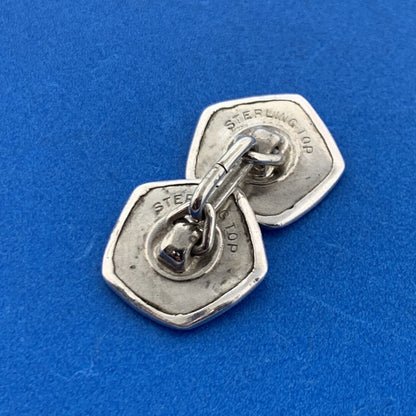 Antique 925 Sterling Silver Floral Etched Hexagon Star Shaped Button Cufflinks