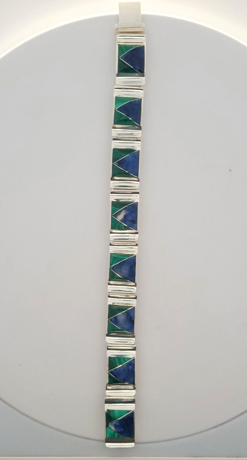 Oscar Figueroa Escorcia Taxco Silver 950 Lapis Malachite Panel Bracelet