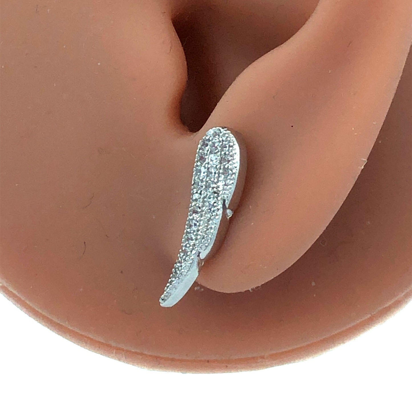 925 Sterling Silver Round Cubic Zirconia CZ Pave Angel Wing Stud Earrings