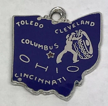 Vintage Sterling Silver 925 Blue Enamel Ohio State Cities Charm Bracelet Charm