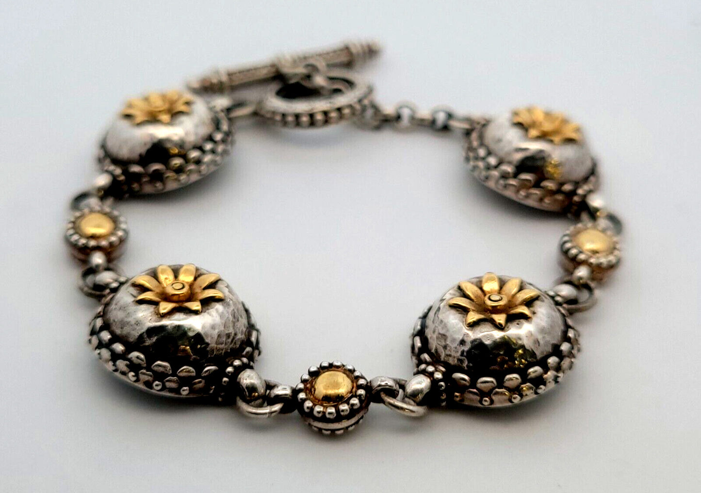 Konstantino 925 Sterling Silver 18K Yellow Gold Floral Station Chain Bracelet