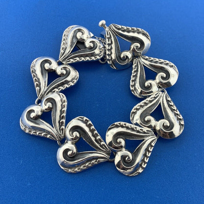 Mid Century Melesio Villareal Taxco 950 Silver Heart Scroll Infinity Bracelet