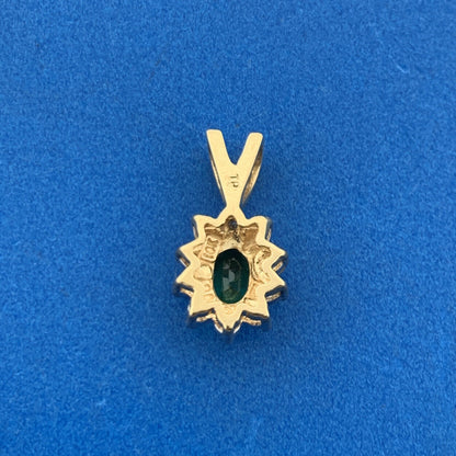 Designer 10k Yellow White Gold Oval Emerald Diamond Accented Charm Pendant