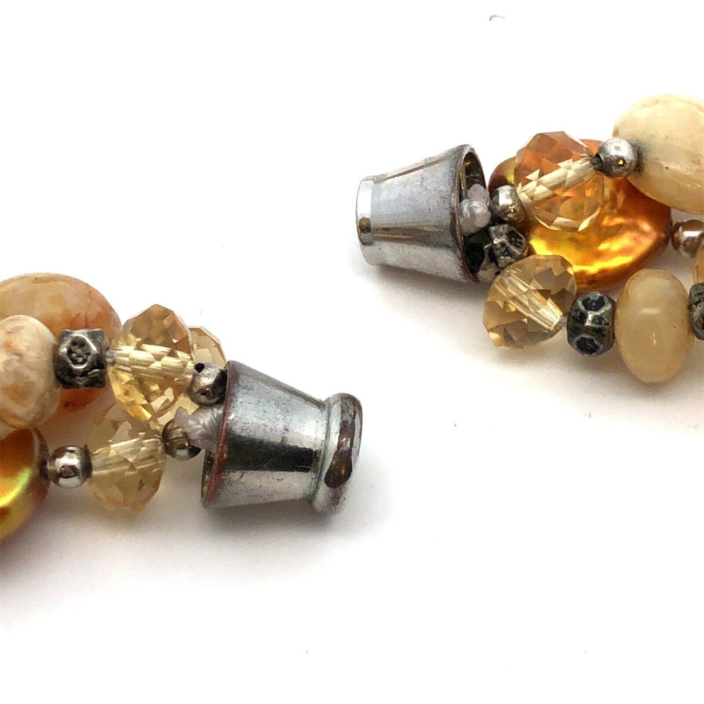 Vintage Silver Tone Polished Agate Pearl Crystal Beaded Necklace Earring Set