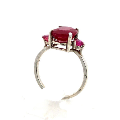 925 Sterling Silver Oval Ruby Solitaire Round Ruby Accented Cocktail Ring