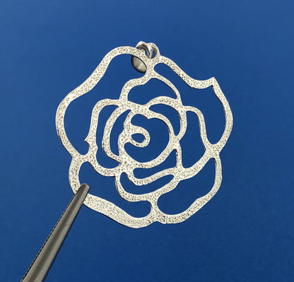 Designer FAS Sterling Silver 925 Openwork Rose Flower Dangle Pendant
