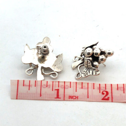 Vintage Taxco Mexico 925 Sterling Silver Grape Bunch Statement Stud Earrings
