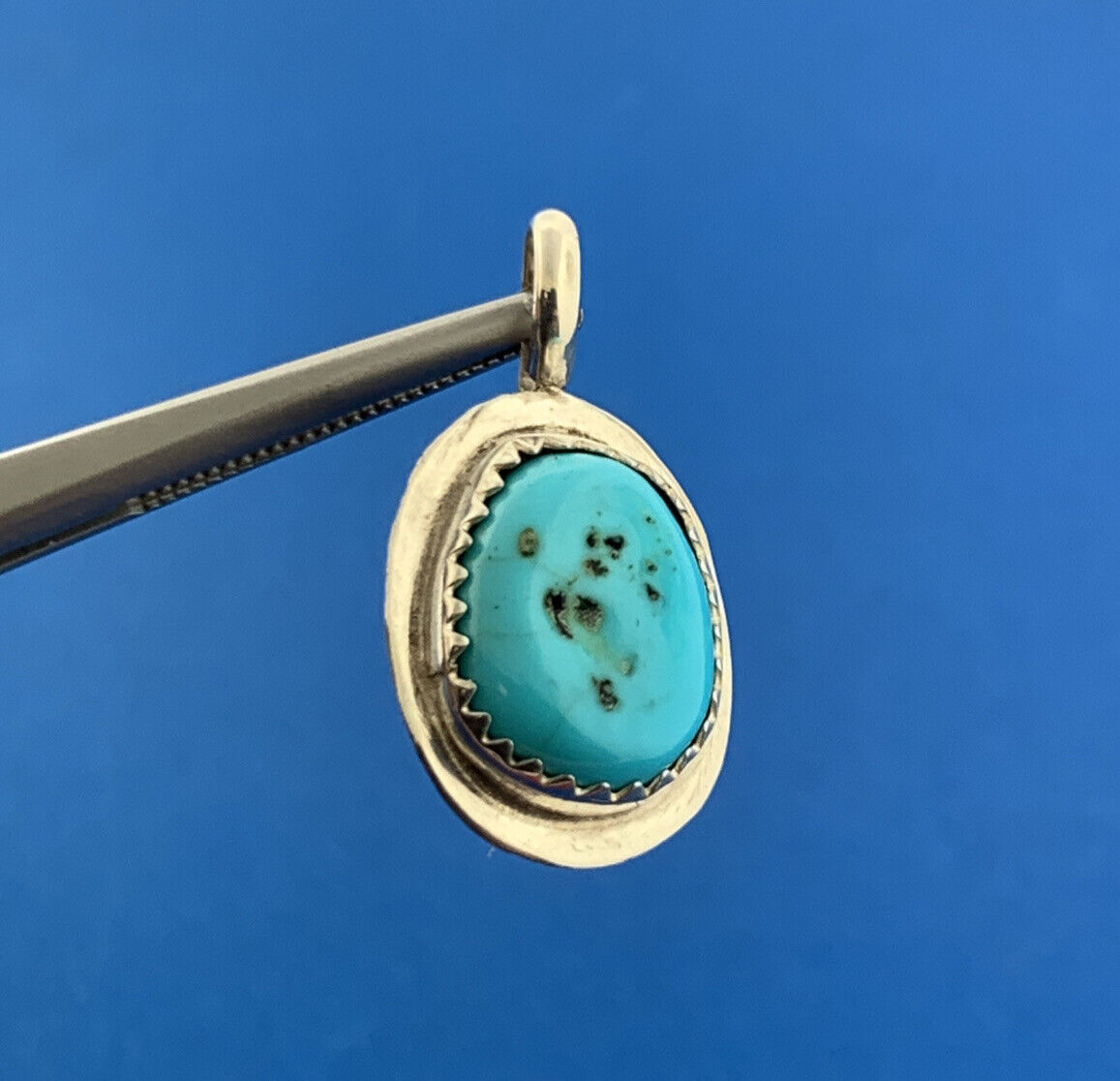 Native American Signed 925 Sterling Silver Oval Turquoise Cabochon Pendant