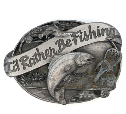 1985 Siskiyou Buckle Co “I'd Rather Be Fishing” Pewter Statement Belt Buckle