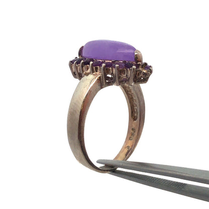 Vintage GSJ 925 Sterling Silver Marquise Purple Jade Amethyst Halo Cocktail Ring