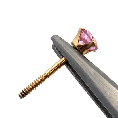 14K Yellow Gold Designer JTS Round Pink Cubic Zirconia Solitaire Stud Earrings