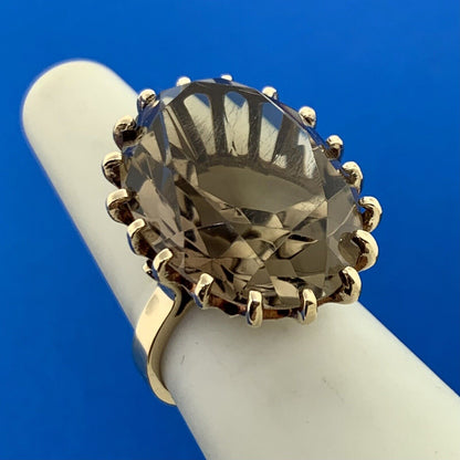 10K Yellow Gold Oval Smoky Quartz Statement Cocktail Ring