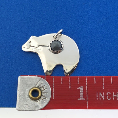 Native American Artist Herbert Tsosi 925 Sterling Silver Gray Stone Bear Charm