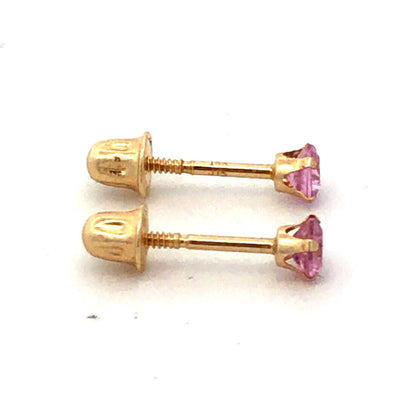 14K Yellow Gold Designer JTS Round Pink Cubic Zirconia Solitaire Stud Earrings