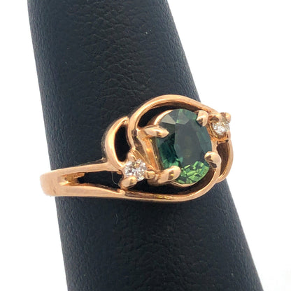 Estate 14k Yellow Gold Green Sapphire Diamond Accent Openwork Anniversary Ring