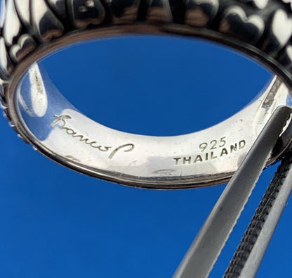 925 Sterling Silver Franco Pianegonda Diamond Cut Textured Link Wide Ring