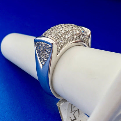 Gorgeous 14k White Gold Round Cut Diamond Unisex Pave Ring Size 7