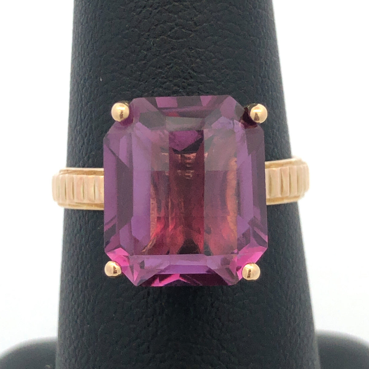 Designer Taxco 14K Yellow Gold Cushion Cut Purple Sapphire Solitaire Ring