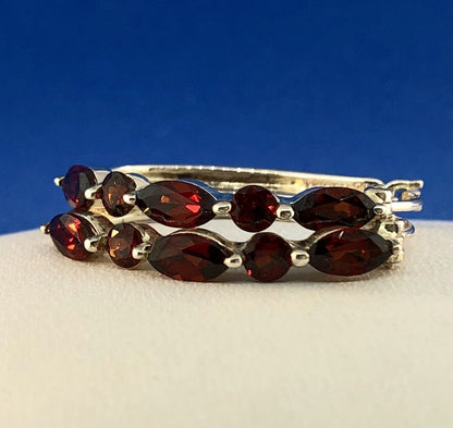 Designer Sterling Silver 925 Garnet January Anniversary Occasion Hoop Earrings