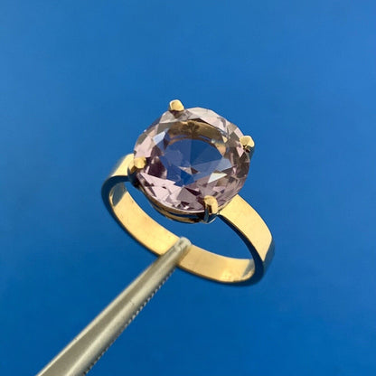 Gorgeous 14k Yellow Gold Round Cut Purple Amethyst Solitaire Ring Size 4.75