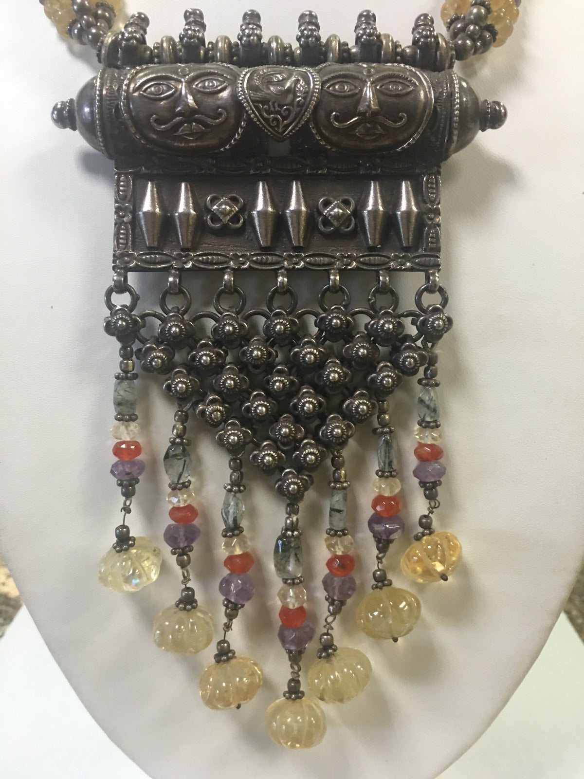 One-of-a-Kind Statement Necklace 800 Silver Bead Detail with Adjustable Rope