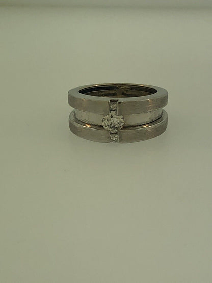 14K White Gold Diamond Burnished/Polished Unisex Modernist Tension Wedding Ring