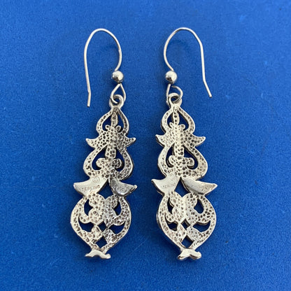 Designer 925 Sterling Silver Floral Leaf Nature Dangle Hook Earrings