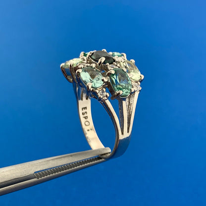 Joe Esposito ESPO Sterling Silver 925 Green Amethyst Quartz CZ Cluster Ring