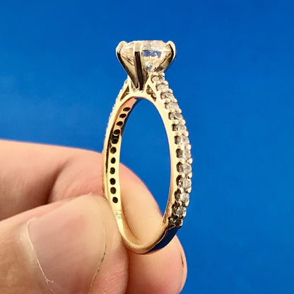 Designer 14K Yellow Gold Round Diamond Solitaire Accented Engagement Ring