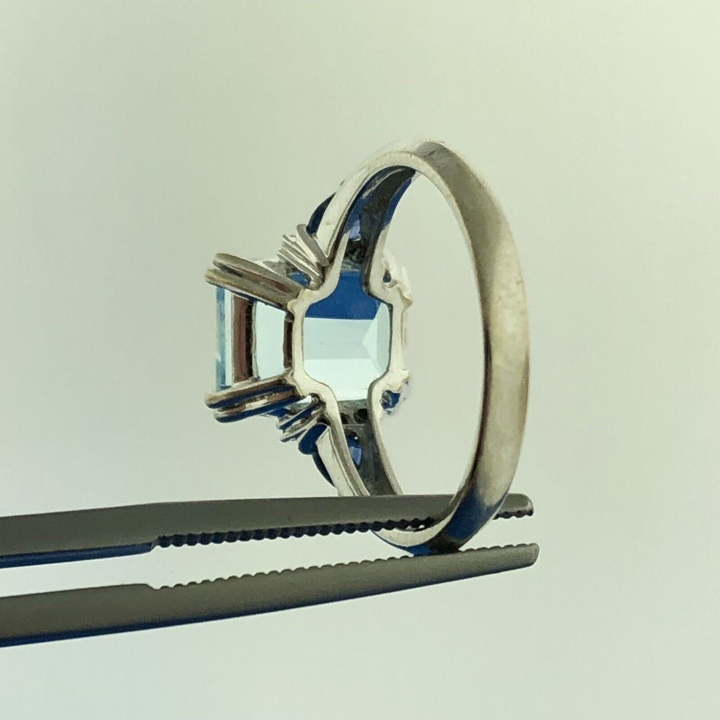 Retro 14K Wht Gold Blue Topaz Diamond Sapphire December Occasion Statement Ring