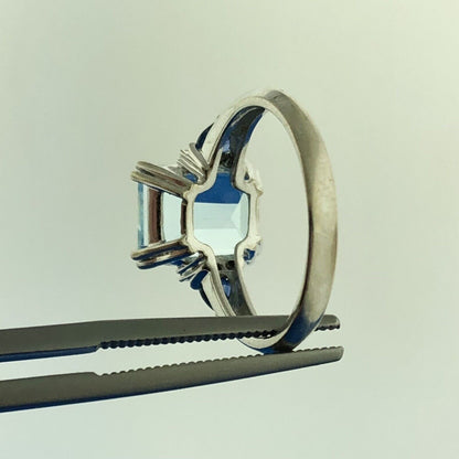 Retro 14K Wht Gold Blue Topaz Diamond Sapphire December Occasion Statement Ring