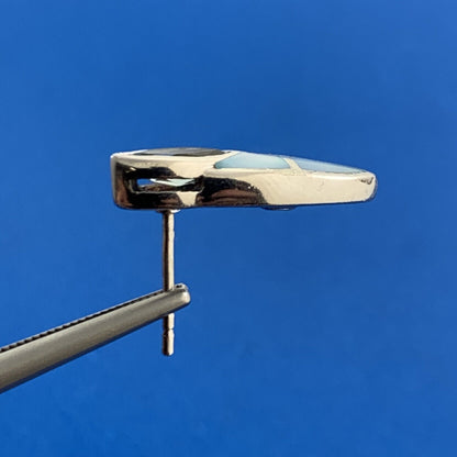 Designer 925 Sterling Silver Blue Topaz Blue Mother of Pearl Inlay Stud Earrings